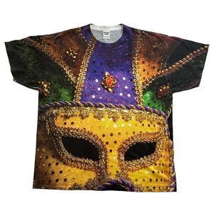Mardi Gras Mask All Over Womens T Shirt Jerzees Dri-Power Sport 2XL Womans